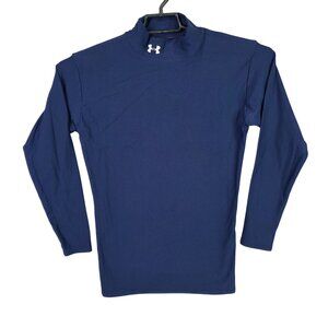 Mens Under Armour Navy Blue ColdGear Compression Shirt Mock Neck Long Sleeve L